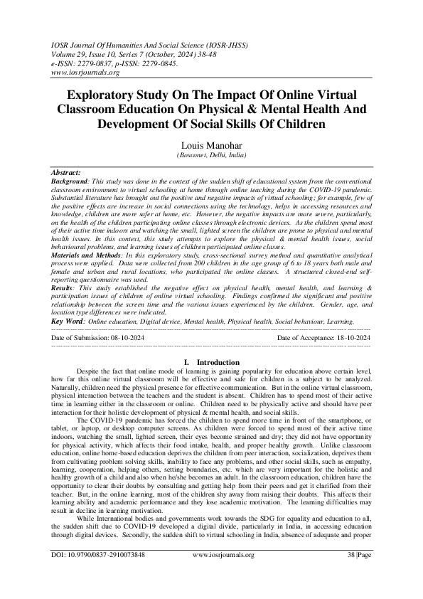 (PDF) Exploratory Study On The Impact Of Online Virtual Classroom ...