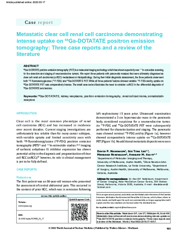 (PDF) Metastatic clear cell renal cell carcinoma demonstrating intense ...