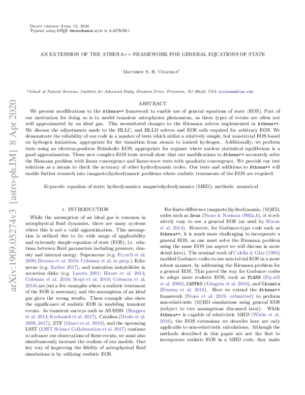 (PDF) An Extension of the Athena++ Framework for General Equations of