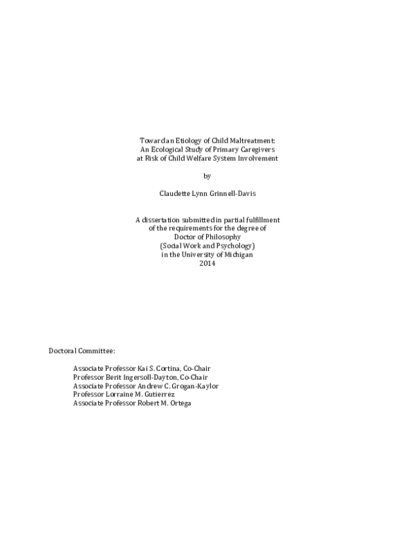 (PDF) Toward an Etiology of Child Maltreatment An Ecological Study of