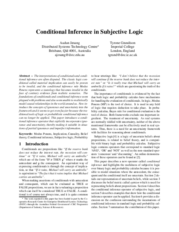 (PDF) Conditional inference in subjective logic