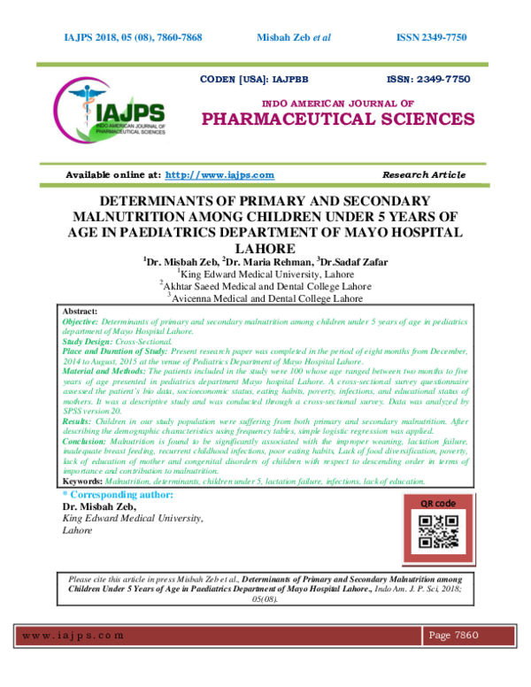 (PDF) Determinants Of Primary And Secondary Malnutrition Among Children ...