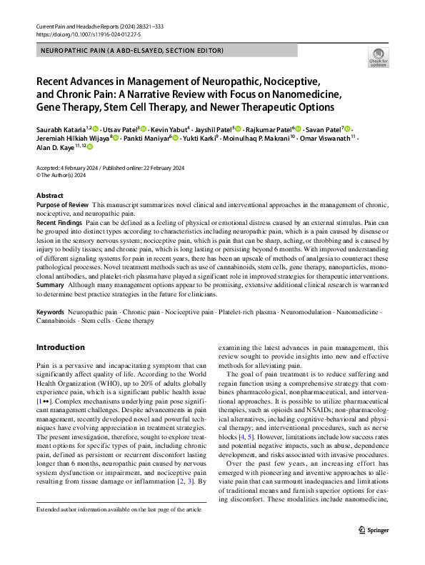 (PDF) Recent Advances in Management of Neuropathic, Nociceptive, and ...