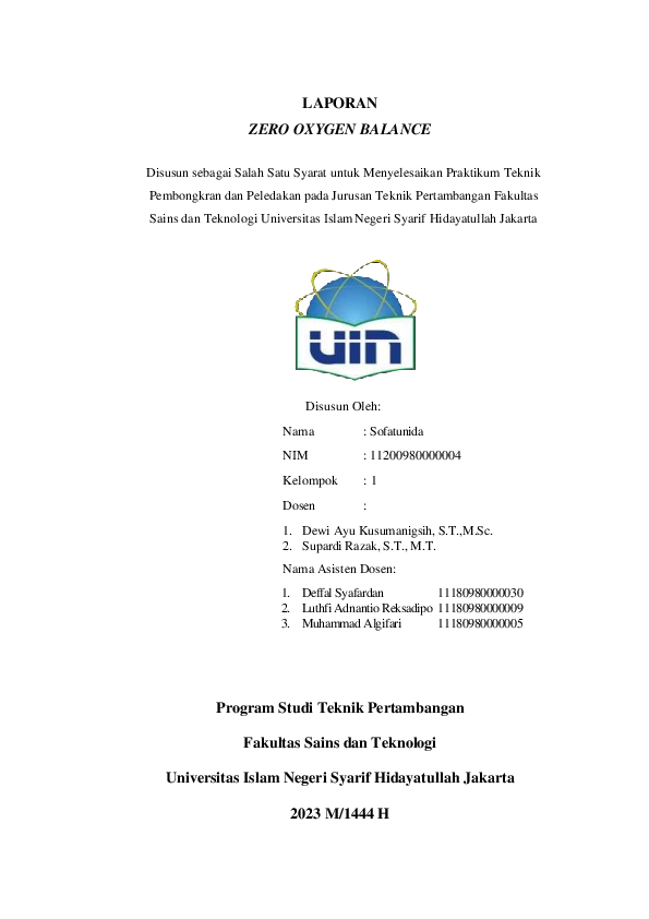 (PDF) Laporan Praktikum Peledakan Zero Oxygen Balance