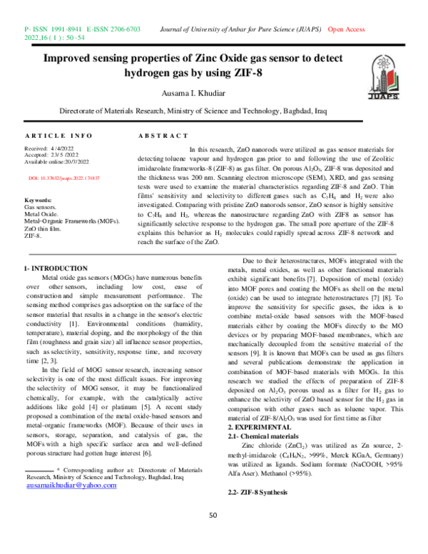 (PDF) Improved sensing properties of Zinc Oxide gas sensor to detect ...