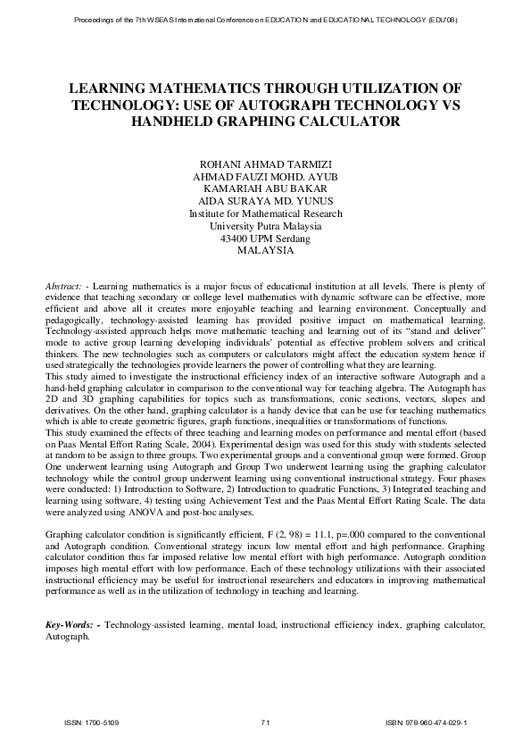 (PDF) Learning mathematics through utilization of technology use of