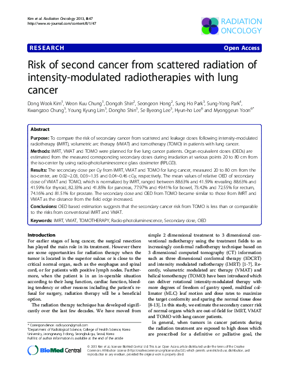 (PDF) Risk of second cancer from scattered radiation of intensity ...