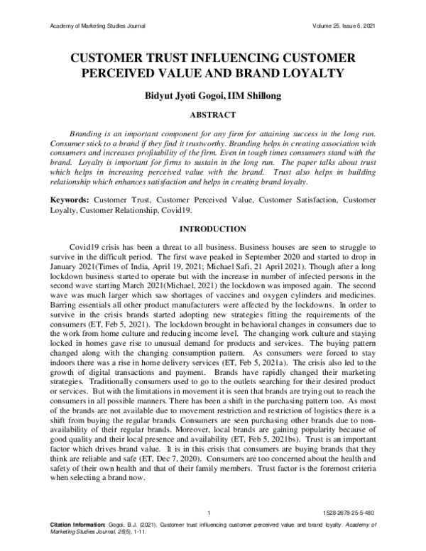(PDF) Customer Trust Influencing Customer Perceived Value and Brand Loyalty