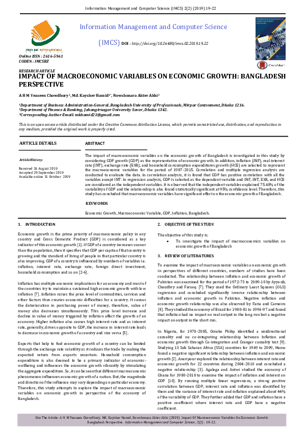 (PDF) IMPACT OF MACROECONOMIC VARIABLES ON ECONOMIC GROWTH: BANGLADESH ...