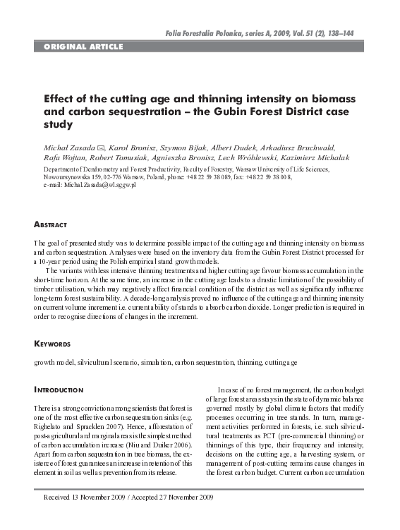 (PDF) Effect of the cutting age and thinning intensity on biomass and ...