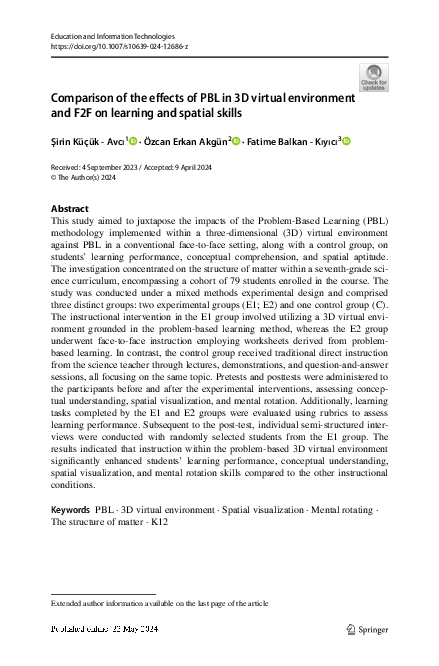 (PDF) Comparison of the effects of PBL in 3D virtual environment and ...