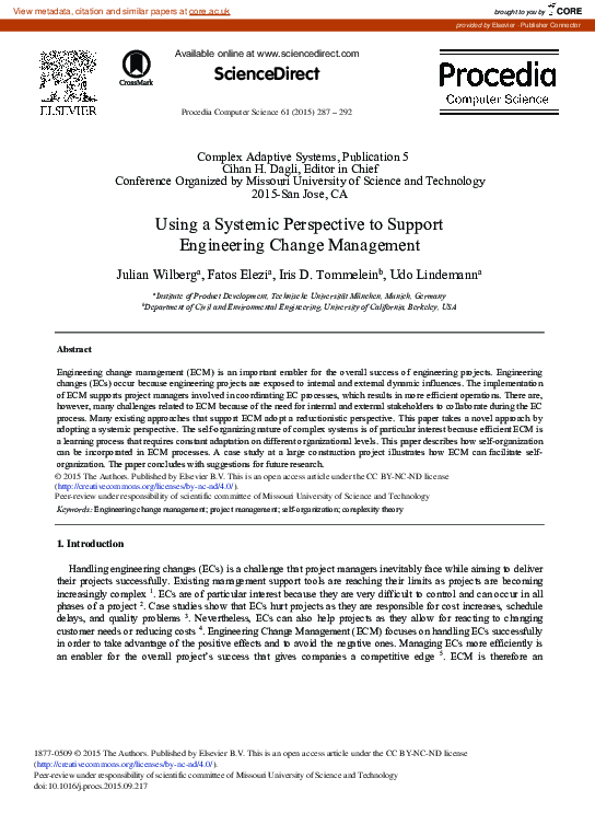 (PDF) Using a Systemic Perspective to Support Engineering Change Management