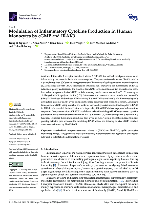 (PDF) Modulation of Inflammatory Cytokine Production in Human Monocytes ...