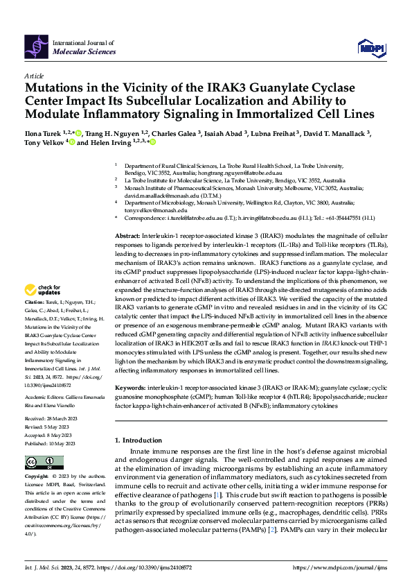(PDF) Mutations in the Vicinity of the IRAK3 Guanylate Cyclase Center ...