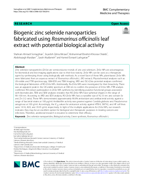 (PDF) Biogenic zinc selenide nanoparticles fabricated using Rosmarinus ...