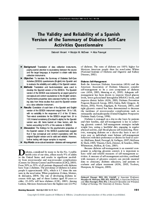 (PDF) The Validity and Reliability of a Spanish Version of the Summary ...