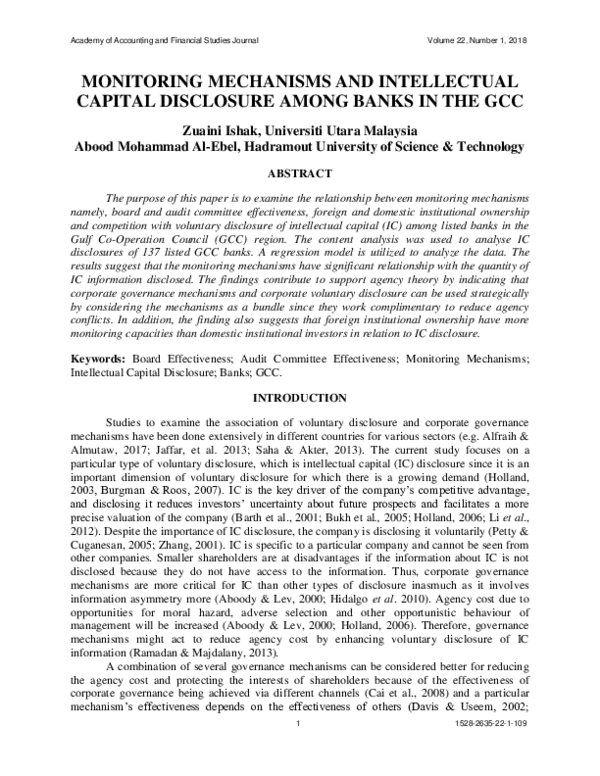 (PDF) Monitoring Mechanisms and Intellectual Capital Disclosure among ...