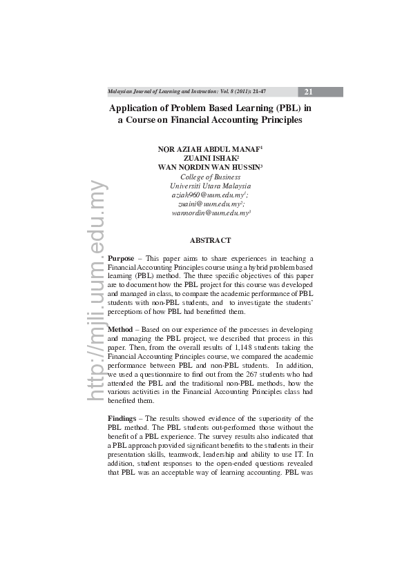 (PDF) Application of Problem Based Learning (PBL) in a Course on ...