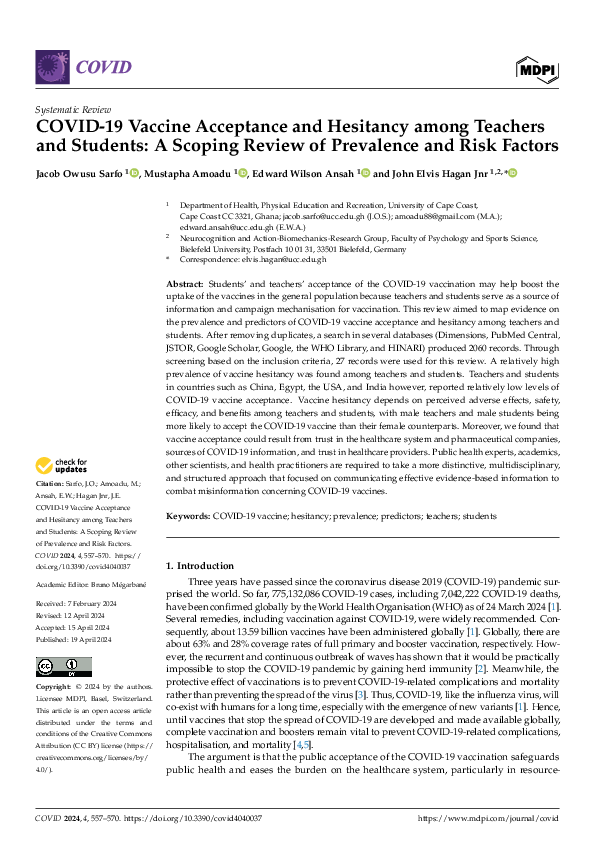 (PDF) COVID-19 Vaccine Acceptance and Hesitancy among Teachers and ...