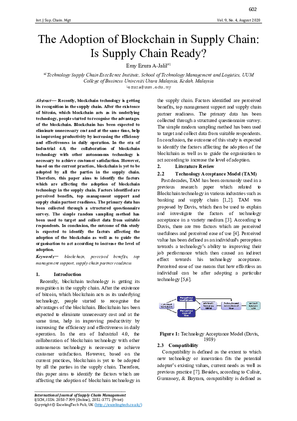 (PDF) The Adoption of Blockchain In Supply Chain: Is Supply Chain Ready?