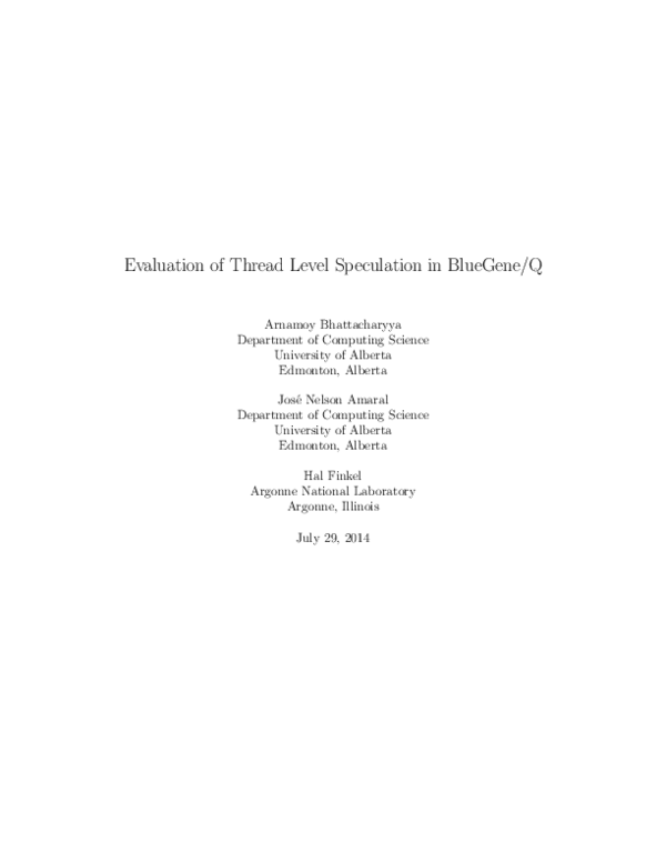 (PDF) Evaluation of Thread Level Speculation in BlueGene/Q