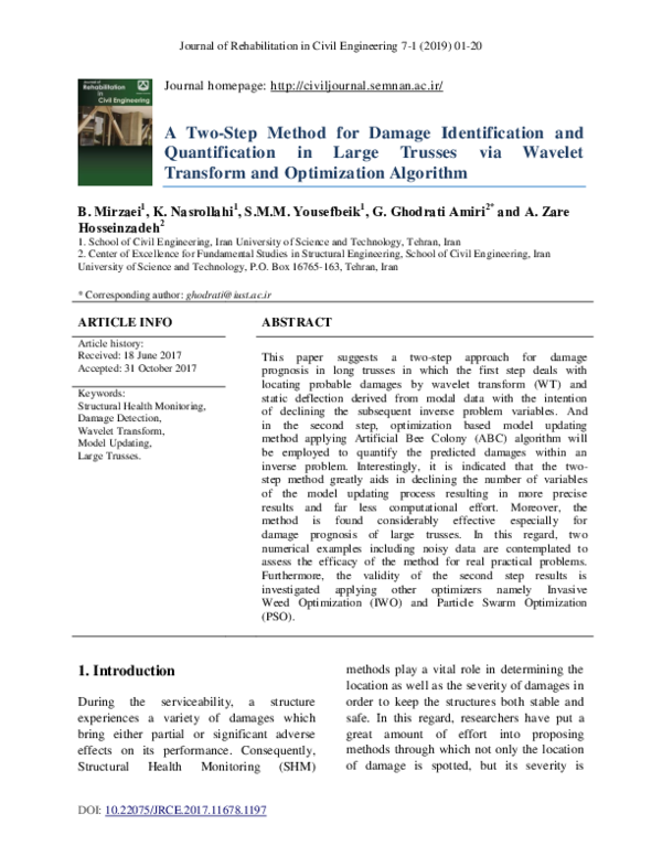 (PDF) A Two-Step Method for Damage Identification and Quantification in ...