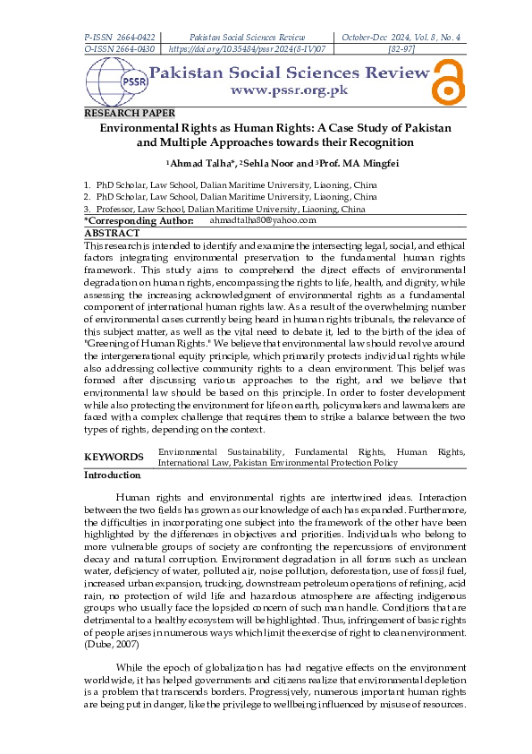 (PDF) Environmental Rights as Human Rights: A Case Study of Pakistan ...