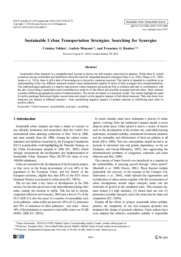(PDF) Sustainable urban transportation strategies: Searching for synergies