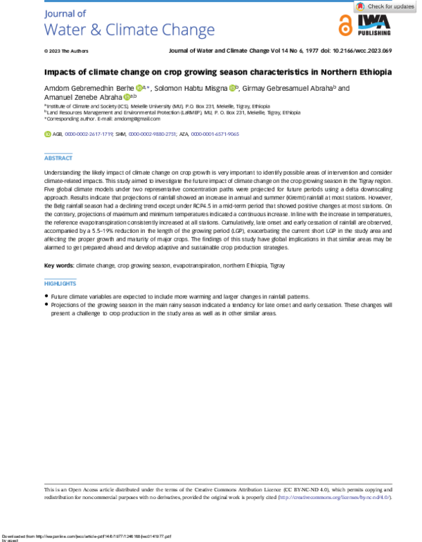 (PDF) Impacts of climate change on crop growing season characteristics ...