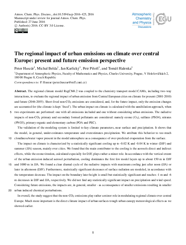 (PDF) The regional impact of urban emissions on climate over central ...