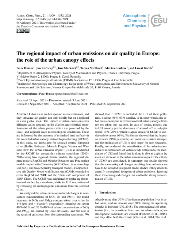 (PDF) The regional impact of urban emissions on air quality in Europe ...