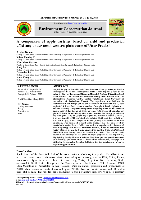 (PDF) A comparison of apple varieties based on yield and production ...