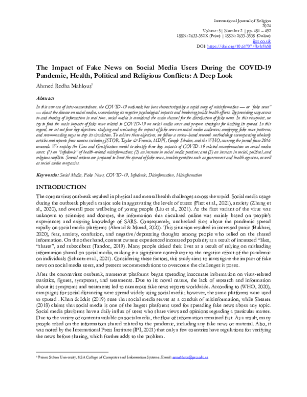 (PDF) The Impact of Fake News on Social Media Users During the COVID-19 ...