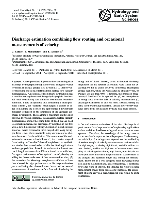 (PDF) Discharge estimation combining flow routing and occasional ...