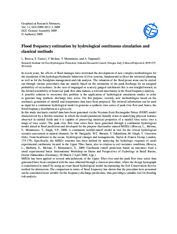 (PDF) Flood frequency estimation by hydrological continuous simulation ...