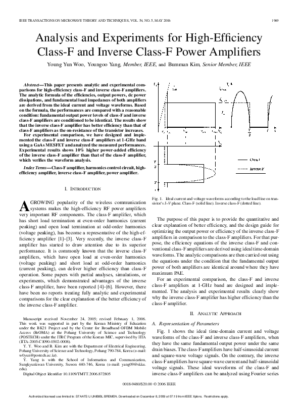 (PDF) Analysis and experiments for high-efficiency class-F and inverse ...