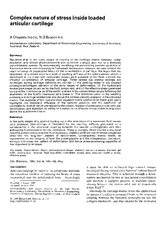 (PDF) Complex nature of stress inside loaded articular cartilage