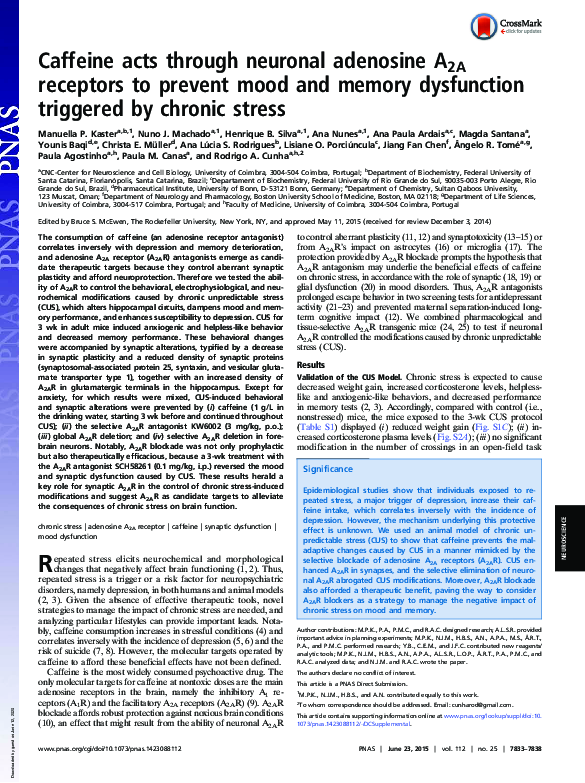(PDF) Caffeine acts through neuronal adenosine A2A receptors to prevent ...