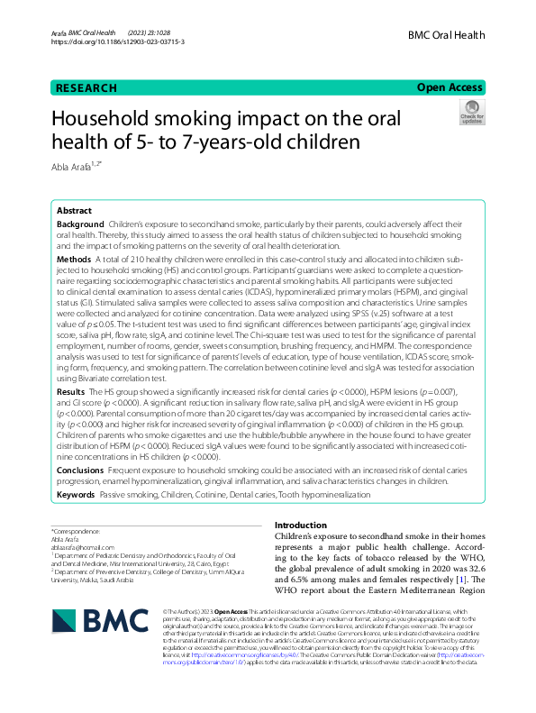 (PDF) Household smoking impact on the oral health of 5 to 7yearsold