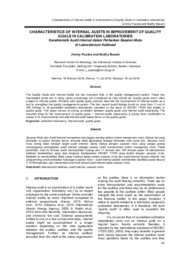 (PDF) Characteristics of Internal Audits in Improvement of Quality ...