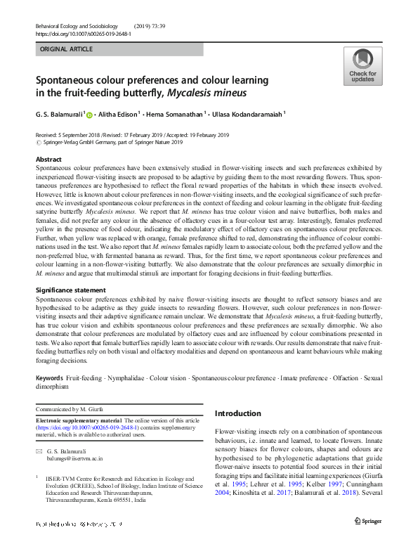 (PDF) Spontaneous colour preferences and colour learning in the fruit ...