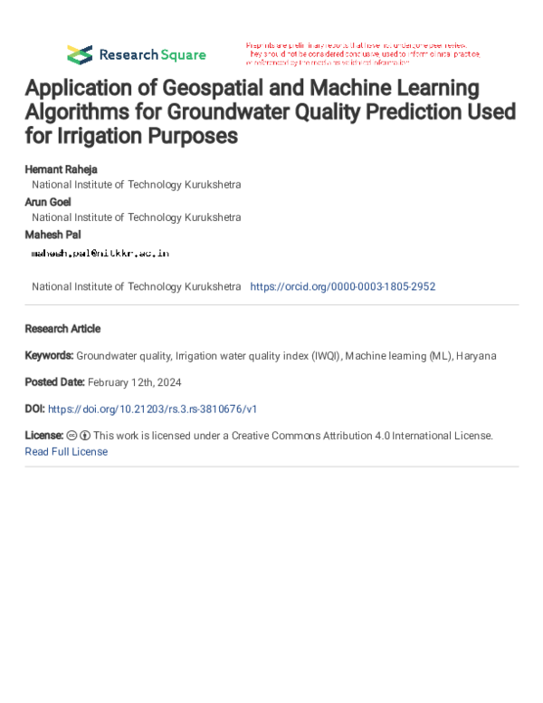(PDF) Application of Geospatial and Machine Learning Algorithms for ...