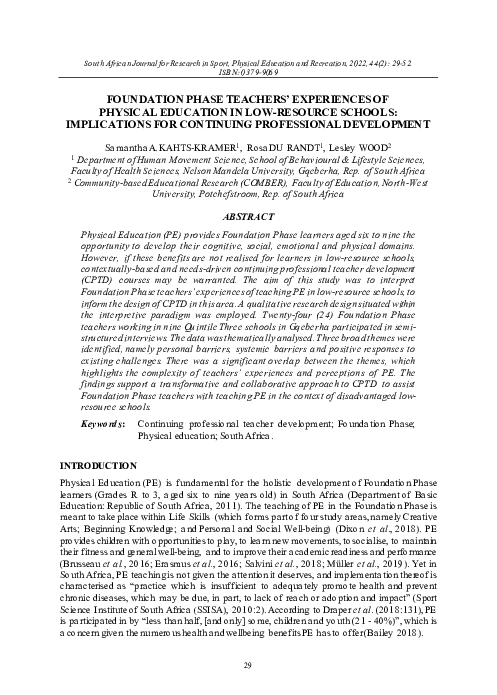 (PDF) Foundation phase teachers' experiences of physical education in ...
