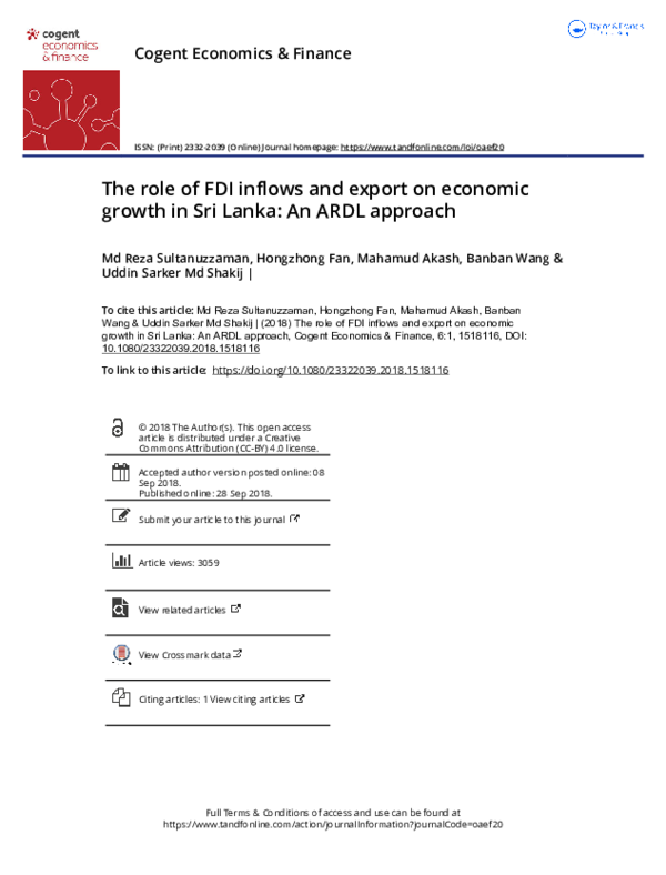 (PDF) The role of FDI inflows and export on economic growth in Sri ...