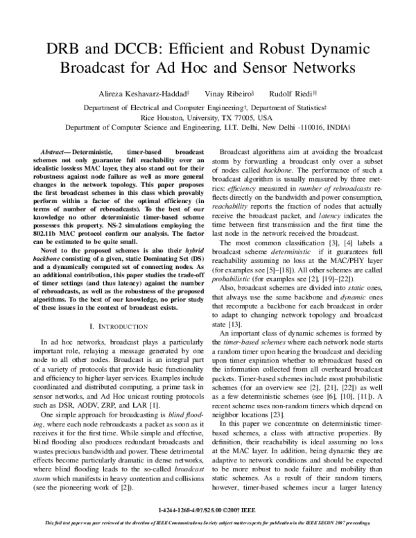 (PDF) DRB and DCCB: Efficient and Robust Dynamic Broadcast for Ad Hoc ...