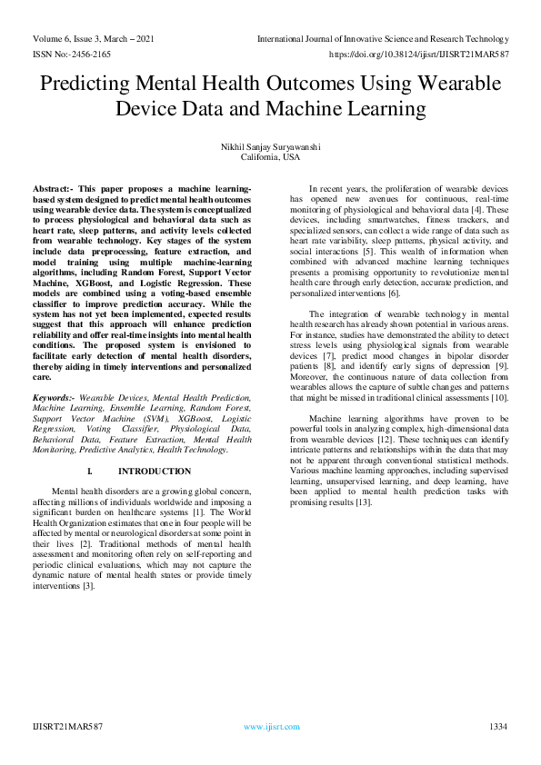 (PDF) Predicting Mental Health Outcomes Using Wearable Device Data and ...