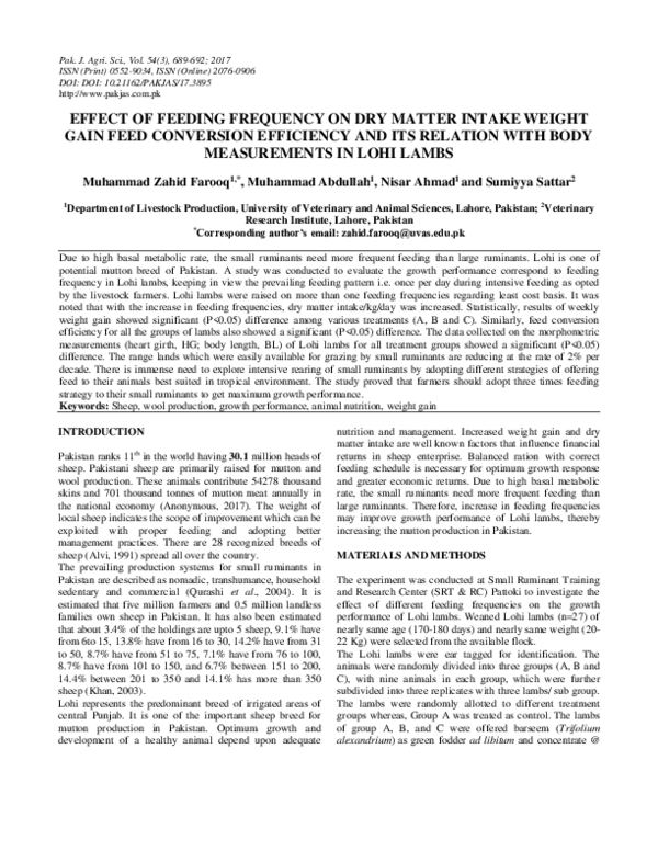 (PDF) Effect of Feeding Frequency on Dry Matter Intake Weight Gain Feed ...