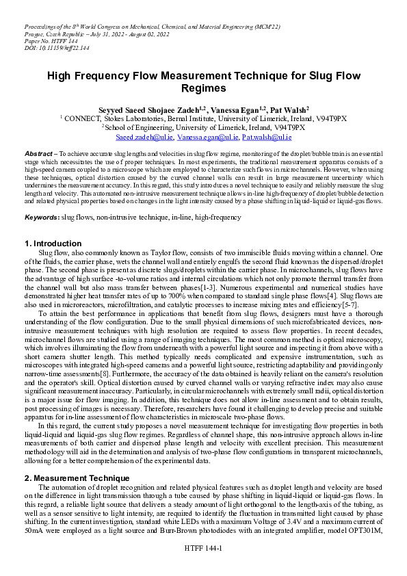 (PDF) High Frequency Flow Measurement Technique for Slug Flow Regimes