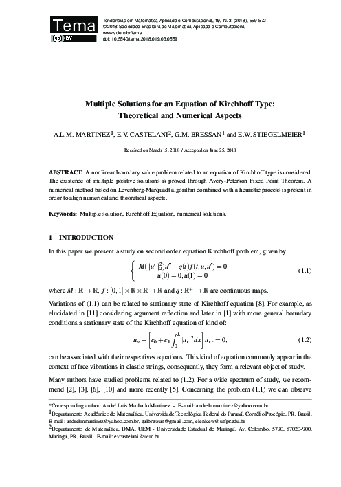 (PDF) Multiple Solutions for an Equation of Kirchhoff Type: Theoretical ...