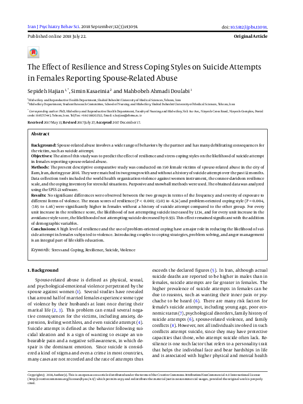 (PDF) The Effect of Resilience and Stress Coping Styles on Suicide ...